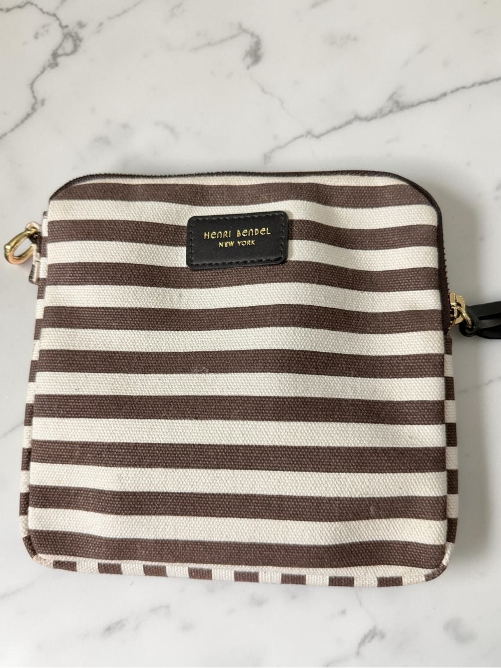 henri bendel 🪢 Brown and White Striped Zipper Pouch